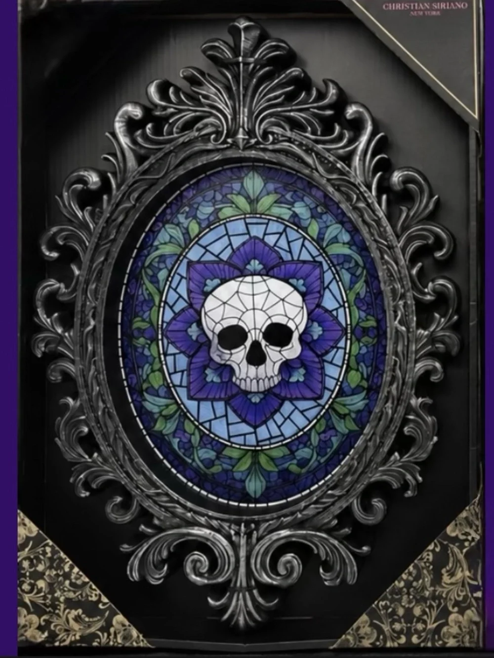 Christian Siriano Halloween Skull stained glass style framed wall art viral nwt